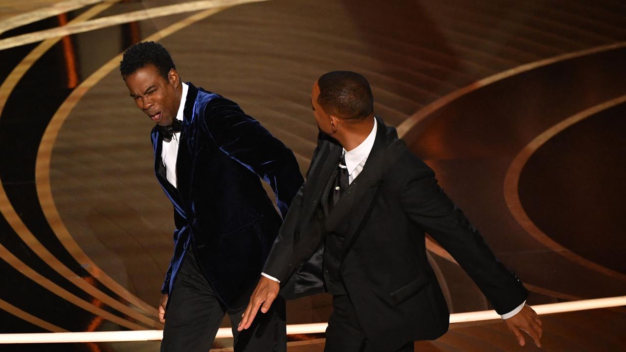 Will Smith slaps Chris Rock onstage during the 94th Oscars at the Dolby Theatre in Hollywood, California. Photo by Robyn Beck / AFP