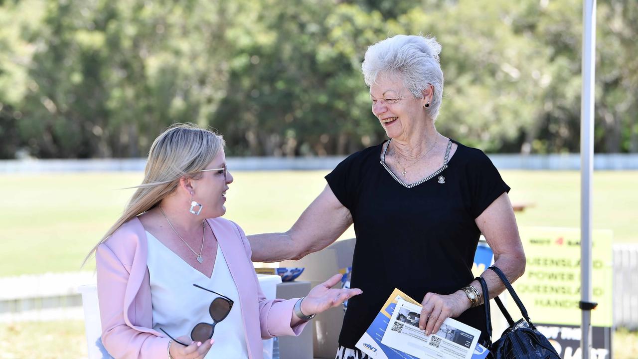 LNP candidate Kendall Morton and Lyn Chapman at the Caloundra Cricket Club. Picture: Patrick Woods.