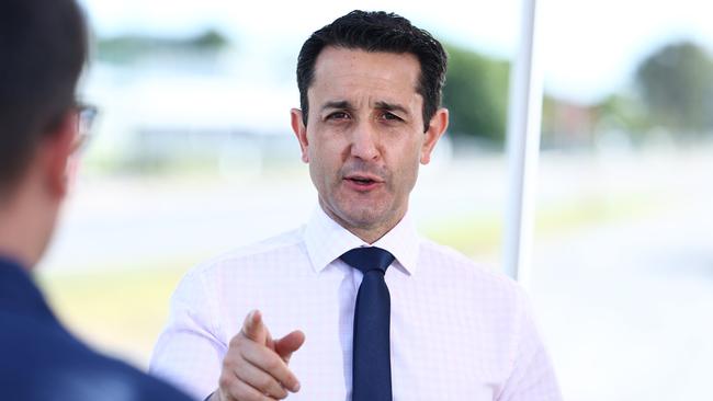 Queensland Opposition Leader David Crisafulli speaks to the media in Cairns. Picture: Brendan Radke