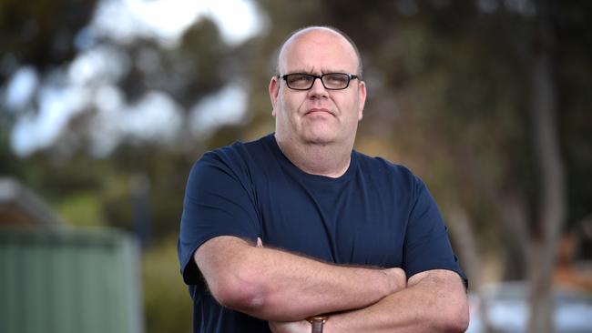 Stewart Johnston, son of an Oakden victim, speaking to media on aged care Royal Commission. Photo — Naomi Jellicoe