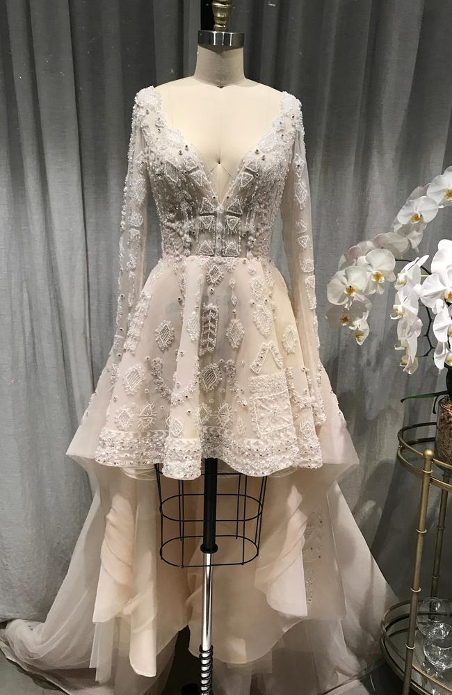 Jasmine's wedding dress is now on display at the designer’s store in Paddington. Picture: Matrix 