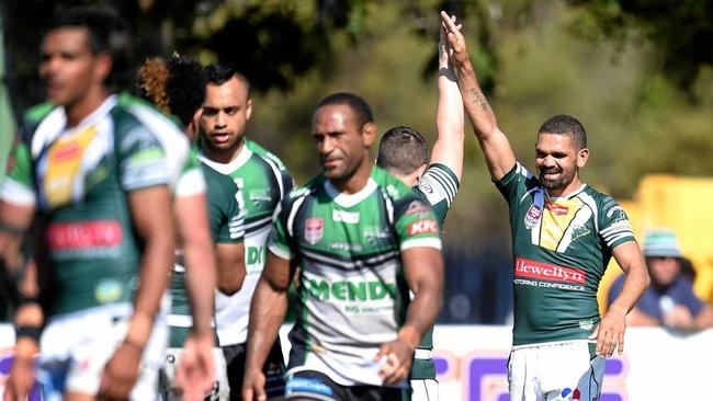 TRY TIME: Jets scoring whiz Wes Conlon celebrates another terrific effort during Ipswich's 32-12 semi-final win over the Blackhawks in Townsville last weekend. Picture: Alix Sweeney