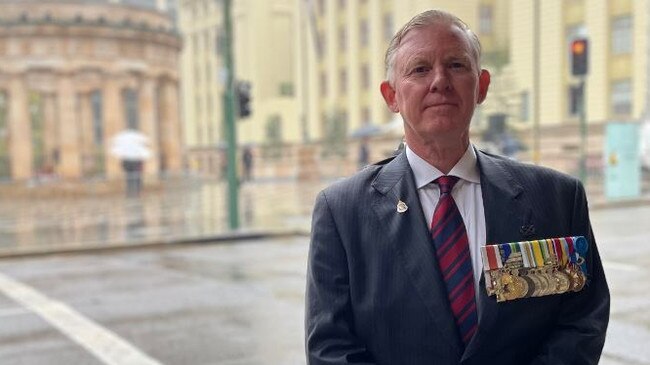 RSL Queensland state president Major General Stephen Day DSC AM in Brisbane on Anzac Day. Picture: Felicity Ripper