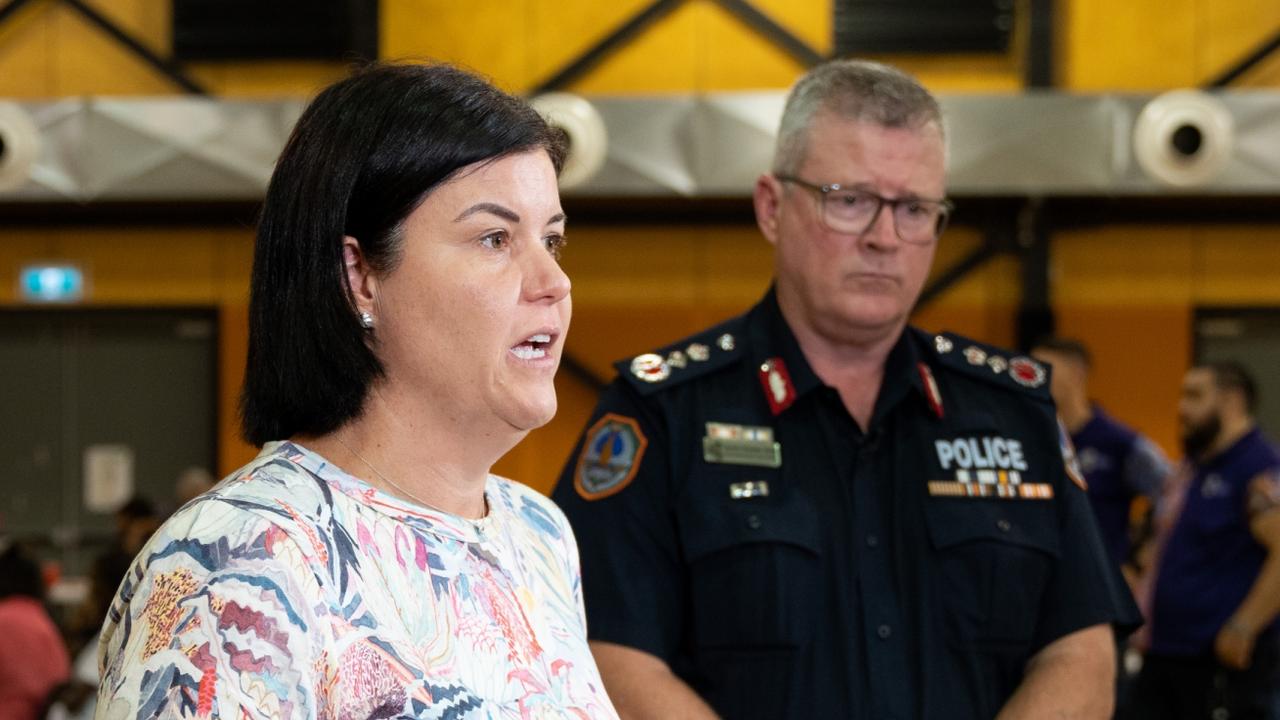 Chief Minister Natasha Fyles and NT Police Commissioner Jamie Chalker at the Howard Springs facility near Darwin in March. Picture: Pema Tamang