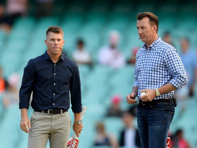 David Warner and Brett Lee in commentary at a BBL game.