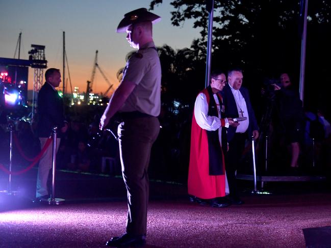 Anzac Day 2025. Dawn service Anzac Park Townsville. Townsville Anglican Bishop Reverend Keith Joseph and Catholic Bishop Timothy Harris. Picture: Evan Morgan