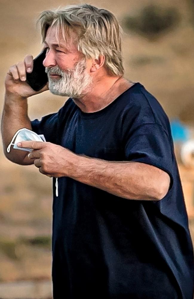 A distraught Alec Baldwin lingers in the parking lot outside the Santa Fe County Sheriff's offices on Camino Justicia after being questioned. Picture: Jim Weber/Santa Fe New Mexican