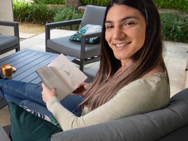 Nadine Khoury didn't often turn to Buy Now, Pay Later prior to the pandemic, but since lockdowns had set in, her use had ramped up. Nadine with her new outdoor setting she bought. Picture: Tony Gough