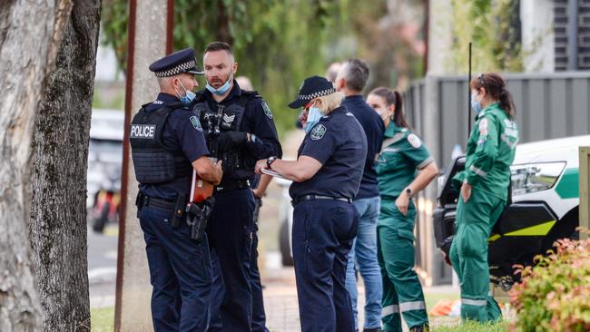 Police and paramedics at the scene of a shooting in Liascos Ave, Newton. Picture: Brenton Edwards