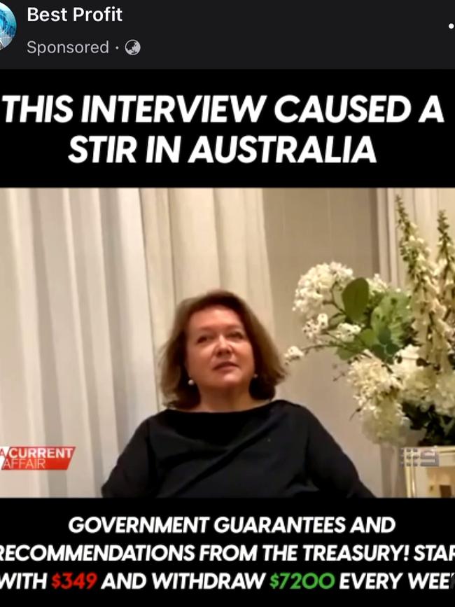 A scam video featuring Gina Rinehart was circulated this month.