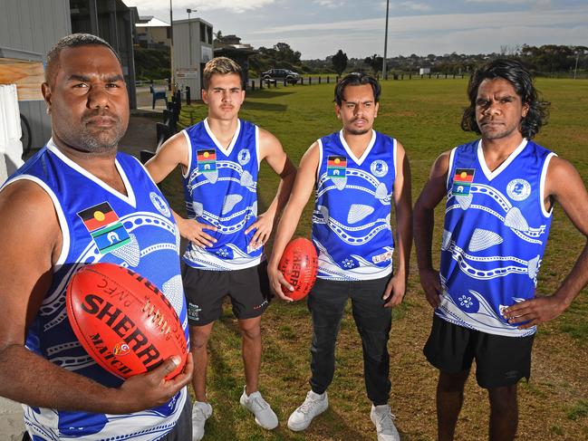 03/08/20 - Port Noarlunga players were racially vilified by a handful of spectators in the SFL game last Saturday.  Indigenous players Ben Stokes (A grade), Connor Sampson (A grade), Declan Flank (B grade) and Chris Smith (A grade).Picture: Tom Huntley