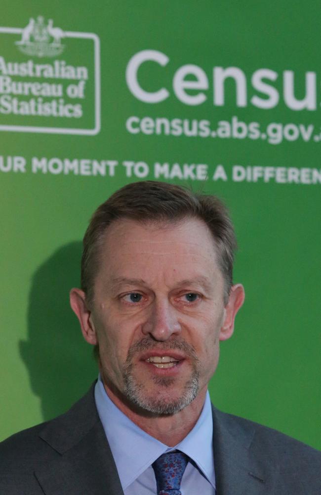 Australian Statistician David Kalisch reads a prepared statement at the Australian Bureau of Statistics headquarters. Picture: Ray Strange.