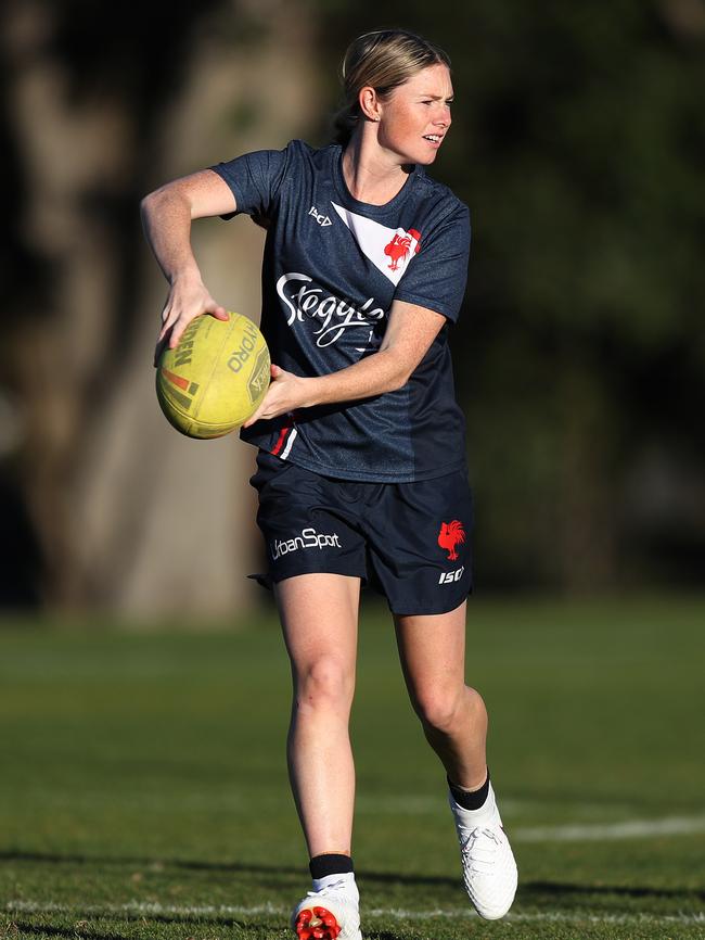 Maddie Studdon ar Roosters training. Pic: Brett Costello