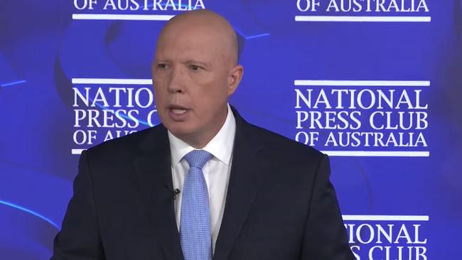 Defence Minister Peter Dutton addresses the National Press Club on Friday.