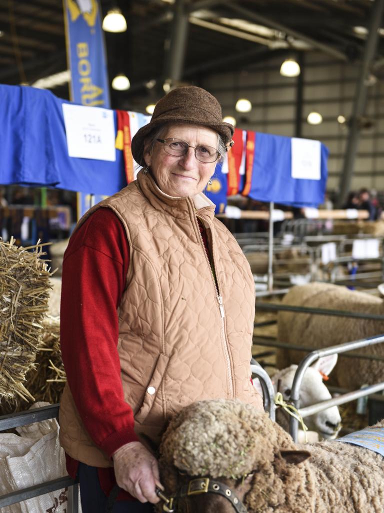 Helen Wright from Glenlofty, with her black and coloured sheep Olive which won supreme black and coloured exhibit at the Royal Melbourne Show. Photo: Dannika Bonser