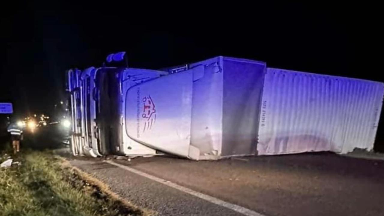 The Bruce Highway was blocked in both directions after a furniture truck rolled just south of Proserpine.