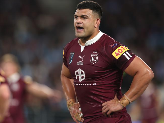 David Fifita is facing a fight for his Maroons jersey. Picture: Mark Kolbe/Getty Images