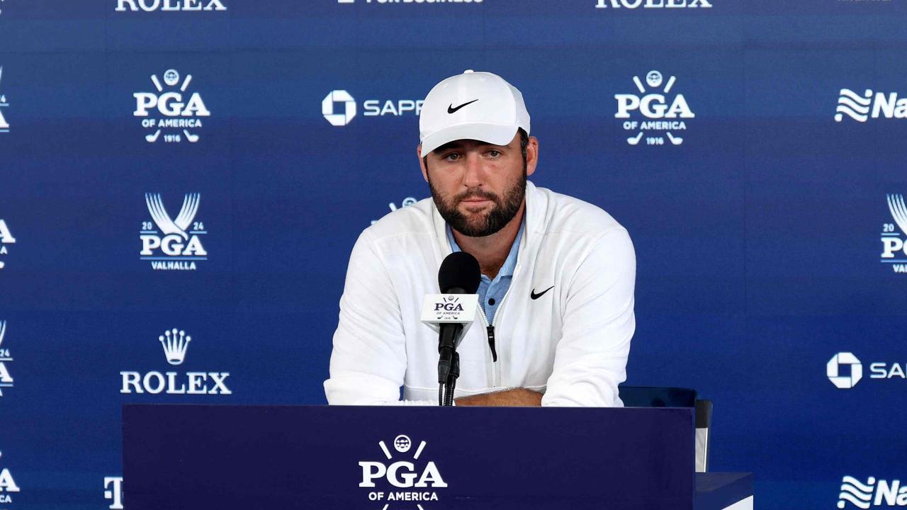 Scheffler speaking after the second round. Patrick Smith/Getty Images/AFP