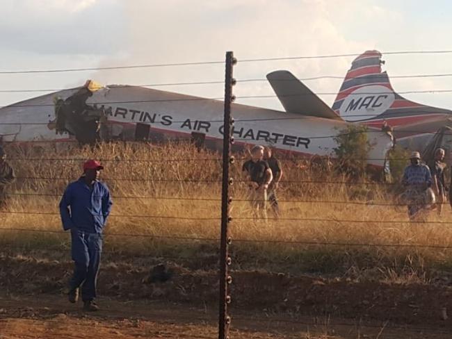 A plane crashed in a grassy area outside the South African capital Pretoria. Picture: Twitter