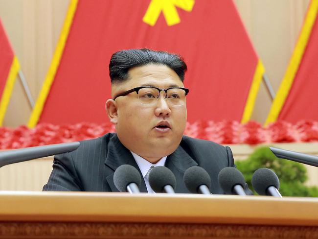North Korean leader Kim Jong-un delivers a speech in Pyongyang. Picture: AFP/ KCNA via KNS