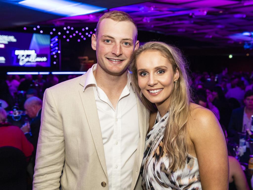 Mitchell Wren and Khloe Fanning of Highfields Builder at the Downs and Western Housing and Construction Awards at Rumours International, Friday, July 22, 2022. Picture: Kevin Farmer