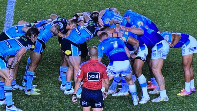 It was a sea of blue for the Sharks-Titans clash. Picture: Fox League