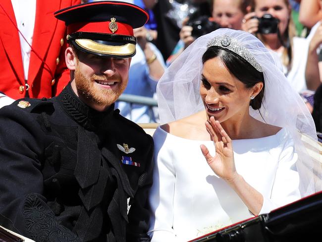 Prince Harry, the newly-named Duke of Sussex, and the Duchess of Sussex. Picture: Getty Images