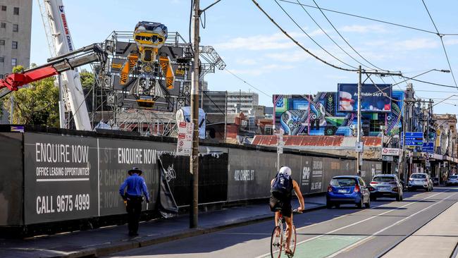 Workers are busy assembling four robots in the Chapel Street Precinct. Picture: Tim Carrafa