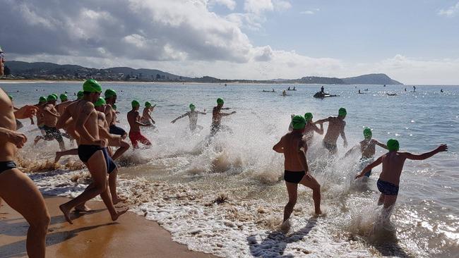 Swimmers enter the water for Terrigal Surf Lifesaving Club's annual Ocean Swim. Picture: Terrigal Surf Lifesaving Club Facebook Page.