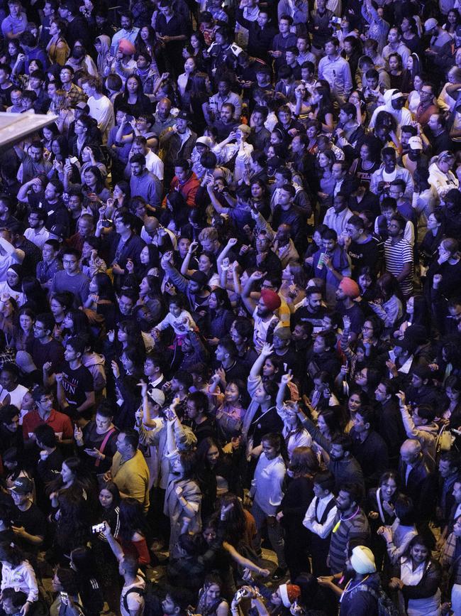 People celebrating at Federation Square on December 31, 2019. Picture: Tony Gough