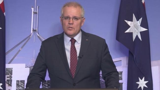 Prime Minister Scott Morrison speaks to the media after Monday’s national cabinet meeting.