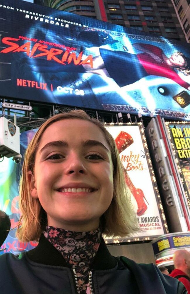 Sabrina star Kiernan Shipka’s Times Square Instagram post.