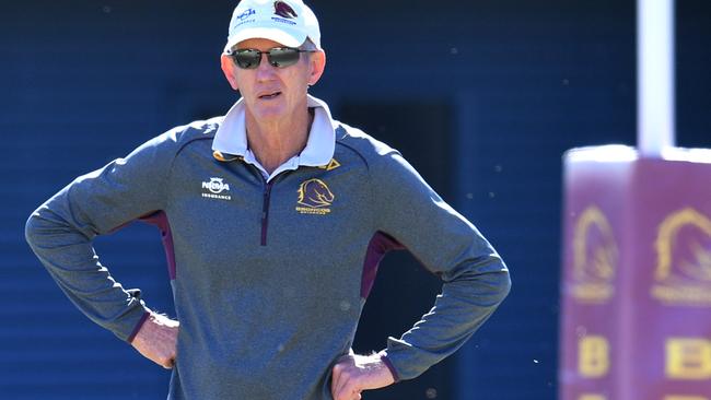 Coach Wayne Bennett during the Brisbane training session in Brisbane, Monday, August 28, 2017. The Broncos will play the North Queensland Cowboys in their round 26 NRL clash. (AAP Image/Darren England) NO ARCHIVING