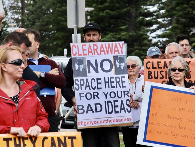 Members of the Collaroy community protest the proposed clearways. Picture: Monique Tyacke