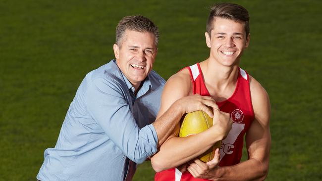 Craig Burton with his son and AFL draft prospect Ryan Burton at Prospect Oval. Picture: MATT LOXTON