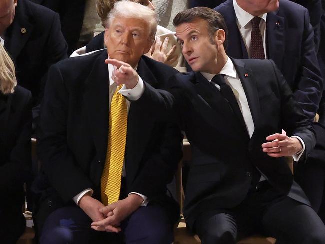 PARIS, FRANCE - DECEMBER 07: U.S. President-elect Donald Trump and President of France, Emmanuel Macron attend the ceremony to mark the reopening of Notre-Dame of Paris Cathedral on December 07, 2024 in Paris, France. After five years of restoration, Notre-Dame Cathedral in Paris reopens its doors to the world in the presence of Emmanuel Macron and around fifty heads of state, including Donald Trump, invited for the occasion.  (Photo by Pascal Le Segretain/Getty Images for Notre-Dame de Paris)