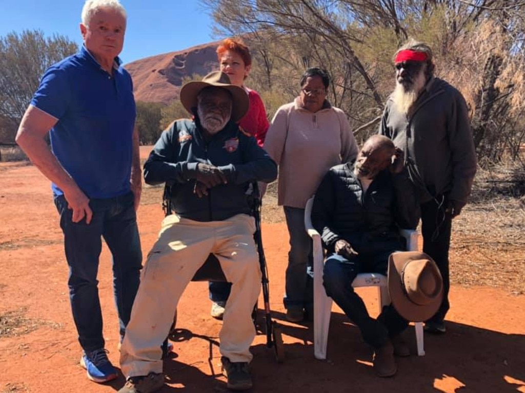 Pauline Hanson meets with senior traditional owners of Uluru. Picture: Twitter