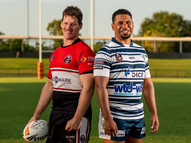 The 2020 rugby league grand final captains, Litchfield v Brothers at Mararra Rugby League Stadium. Luke Mahood and Aaron Pollard.Picture: Che Chorley