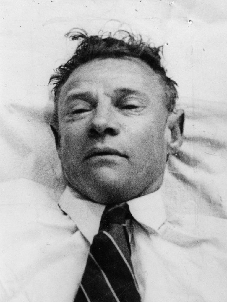 Photographic reconstruction by Police Photographer Durham of the body of the unknown man found dead on Somerton Beach which was released to the press 03 Dec 1948. Picture: Supplied