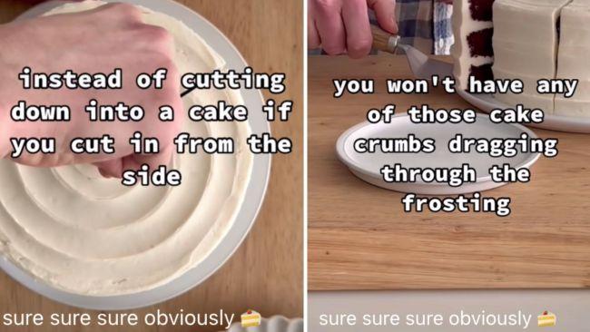 Apparently we've been cutting cake wrong. Image: Facebook / @Sidneyraz