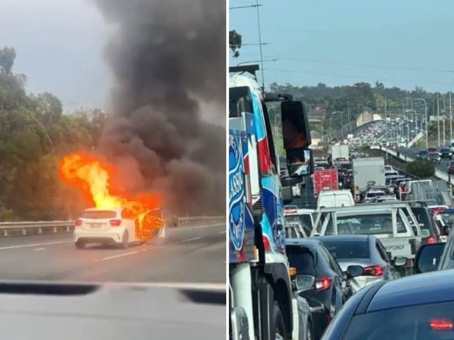 Fiery crash on Pacific Motorway sparks massive peak-hour delays.