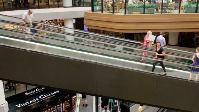 Basement level travelators at Toowong Village are being replaced. The upgrade is frustrating some customers. Gallery level travelators, pictured, aren’t being replaced.