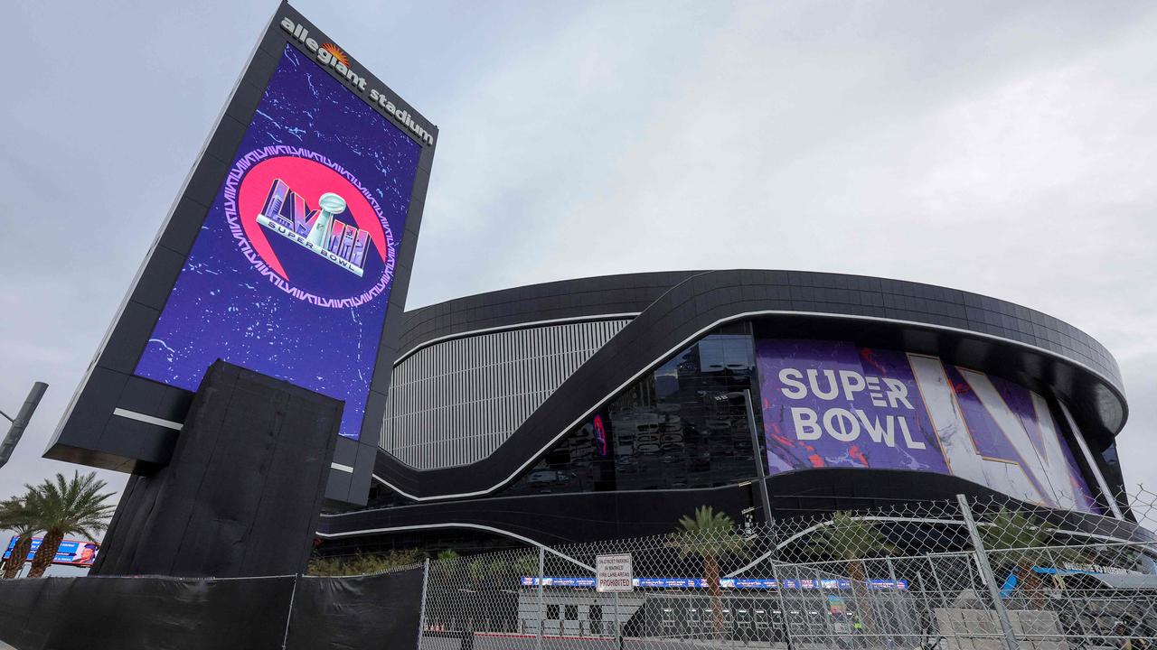 Super Bowl LVIII signage outside of Allegiant Stadium in Las Vegas, Nevada. Picture: AFP