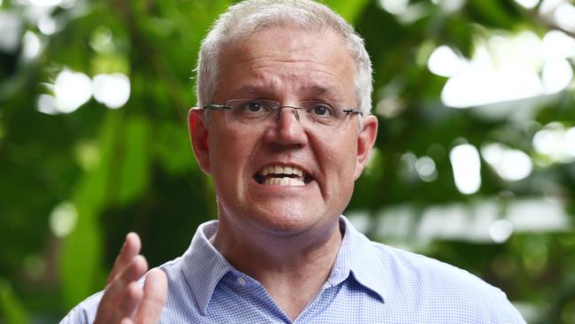 Scott Morrison has unloaded on Grant Schultz while unveiling Warren Mundine as the Liberal Party candidate for Gilmore. Picture: Brendan Radke