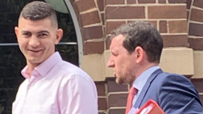 Jad Seifeddine, 29, of Whale Beach (left) and his lawyer (right) outside Manly Local Court on April 9 2020. Picture: Madelaine Wong