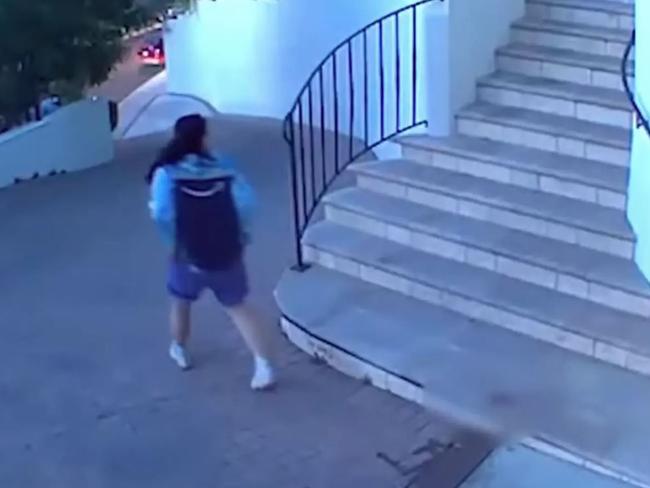 The unnamed driver was caught on home security cameras. Picture: KTLA