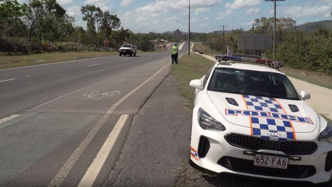 Queensland Police Service Highway Patrol officers in Rockhampton conduct speed enforcement patrols on the Bruce Highway outside CQUniversity in Rockhampton as part of Operation Whiskey Legion in October, 2024.