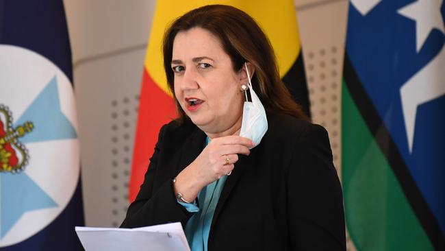 Queensland Premier Annastacia Palaszczuk at Tuesday’s Covid-19 press conference. Picture: NCA NewsWire/Dan Peled