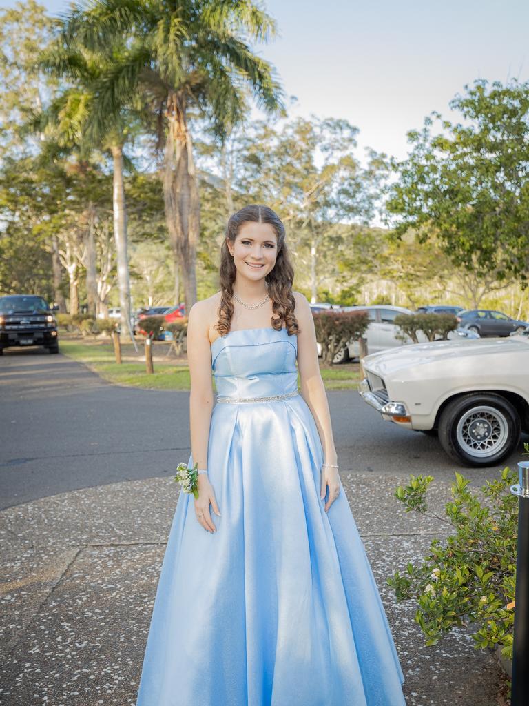 Glasshouse Christian College 2021 DUX Natalie Beakey arrived at her formal in a beautiful powder blue gown. Picture: Jordan Bull