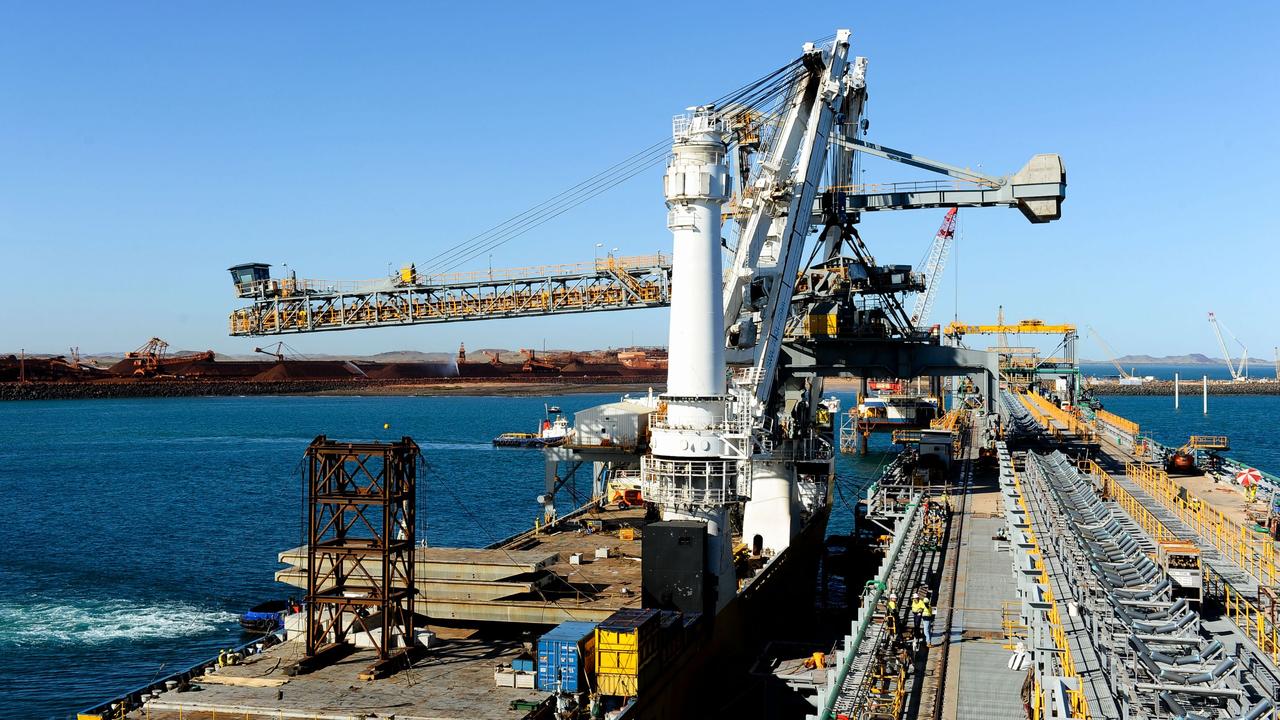 Rio Tinto shiploader installed on the new wharf at Cape Lambert in Western Australia. Picture: Supplied